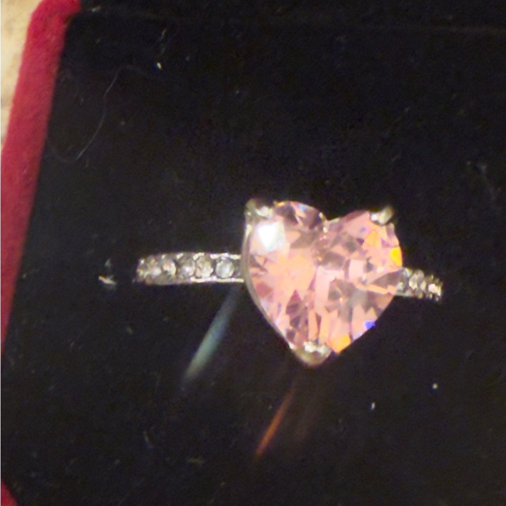 Pink Crystal Heart-Shaped Gemstone Ring Size 10 - Picture 5 of 5